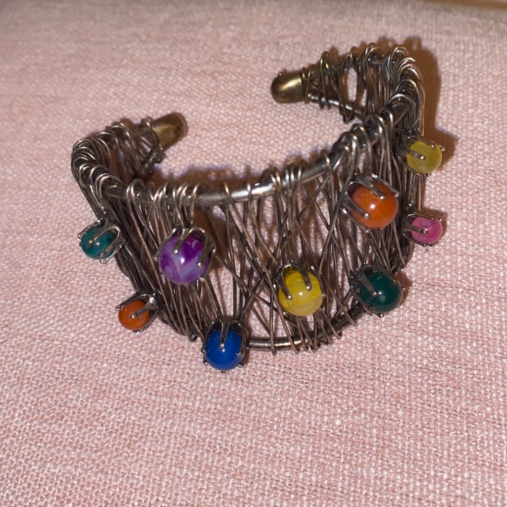 Unique Glass Bead & Wire Cuff Bracelet.